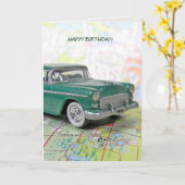 1955 Auto auf einem Fahrplan für BIrthday Karte (Gelbe Blume)