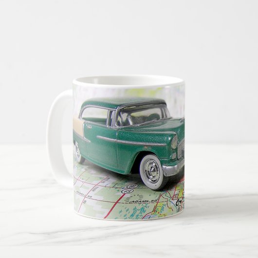 1955 Auto auf einem Fahrplan Kaffeetasse (Vorderseite Links)