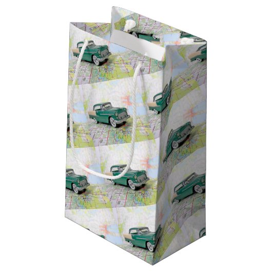 1955 Auto auf einem Fahrplan Kleine Geschenktüte (Rückseite Schrägansicht)