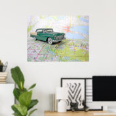 1955 Auto auf einem Fahrplan Poster (Heimbüro)