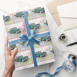 1955 Auto auf Straßenkarte Geschenkpapier