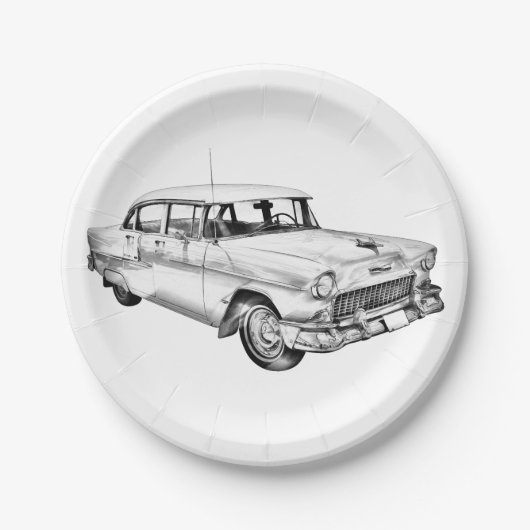 1955 Chevrolet Bel Air Antique Car Illustration Pappteller (Vorderseite)