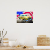1955 Chevrolet Bel Air mit amerikanischer Flagge Poster (Küche)