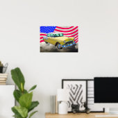 1955 Chevrolet Bel Air mit amerikanischer Flagge Poster (Heimbüro)