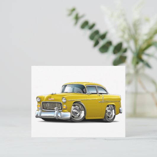 1955 Chevy Belair Yellow Car Postkarte (Stehend Vorderseite)