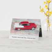 1955 Chevy Car auf dem Fahrplan für das Ruhestand Karte (Gelbe Blume)