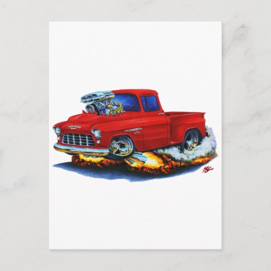 1955 Chevy Stepside Lieferwagen Red Truck Postkarte (Vorderseite)