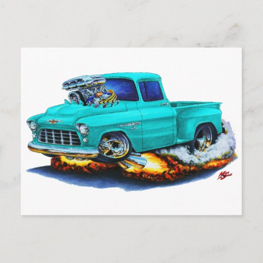 1955 Chevy Stepside Lieferwagen Türkis LKW Postkarte (Vorderseite)