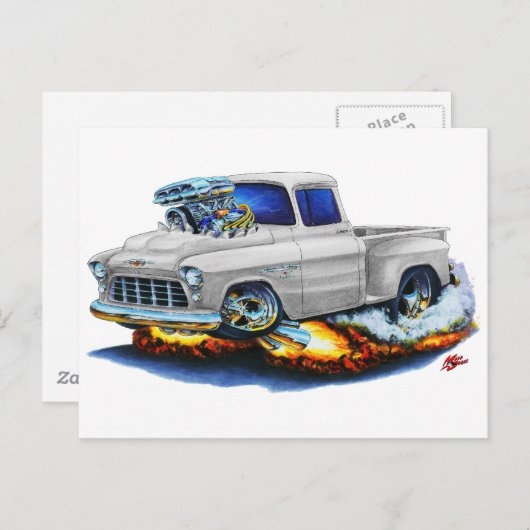 1955 Chevy Stepside Lieferwagen Weißer LKW Postkarte (Vorne/Hinten)