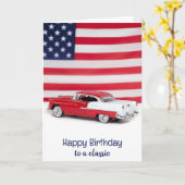 1955 Geburtstag eines roten und weißen Autos Karte (Gelbe Blume)