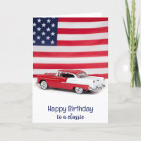 1955 Geburtstag eines roten und weißen Autos