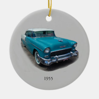 1955 Oldtimerdekor blau-weiß Keramik Ornament