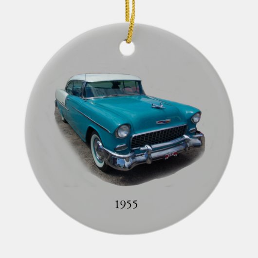 1955 Oldtimerdekor blau-weiß Keramik Ornament (Vorne)