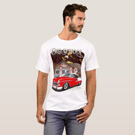 1955 Red & White Chevrolet Bel Air Alte Schule T-Shirt (Vorne ganz)