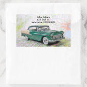 1955 Retrowagen auf der Straßenkarte Rechteckiger Aufkleber (Tasche)