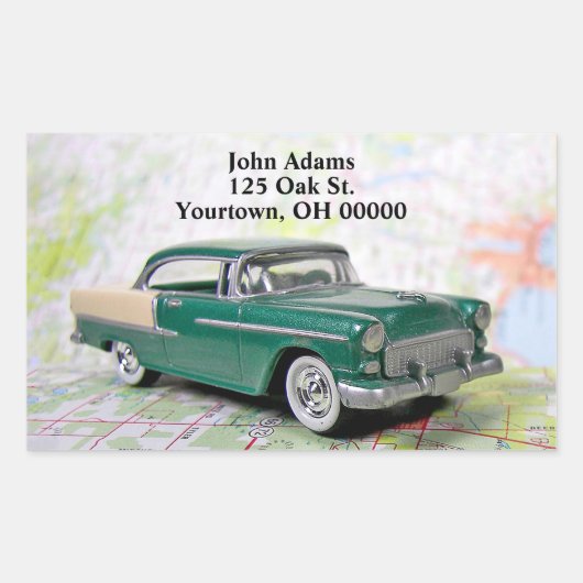 1955 Retrowagen auf der Straßenkarte Rechteckiger Aufkleber (Vorderseite)