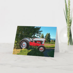 1955 Rot-Weiß-Traktor-Grußkarte Feiertagskarte