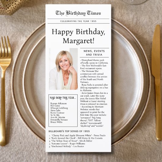 1955 Trivia, 70. Geburtstag Flat Menu Stil Karte