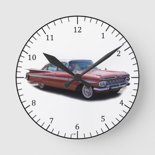 1956 Impala mit Schwanz-Fins-Uhr Runde Wanduhr (Vorderseite)