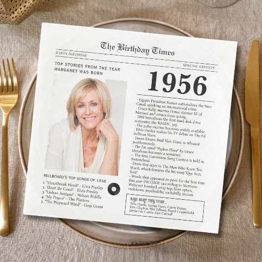 1956 Newspaper Birthday Paper Napkin Serviette