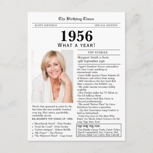 1956 Newspaper Birthday  Postkarte (Vorderseite)