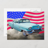 1956 Sedan Deville Cadillac und amerikanische Flag Postkarte (Vorne/Hinten)