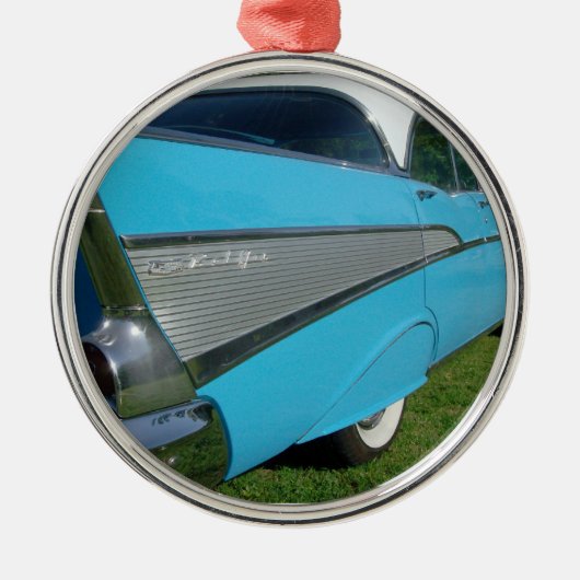 1957 57 Blau Chevy Bel Air-Weihnachtsverzierung Silbernes Ornament (Vorne)