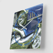 1957 Blue Chevy Custom Car, gelbe Zahlen Quadratische Wanduhr (Winkel)