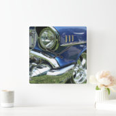 1957 Blue Chevy Custom Car Quadratische Wanduhr (Zuhause)