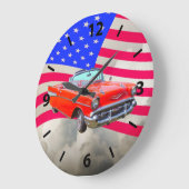 1957 Chevrolet Bel Air Classic Car und US-Flagge Große Wanduhr (Winkel)