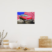 1957 Chevrolet Bel Air und amerikanische Flagge Poster (Küche)