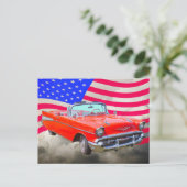 1957 Chevrolet Bel Air und US-Flagge Postkarte (Stehend Vorderseite)