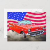 1957 Chevrolet Bel Air und US-Flagge Postkarte (Vorne/Hinten)