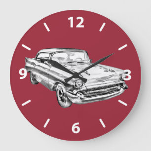 1957 Chevy Bel Air Classic Car Illustration Große Wanduhr