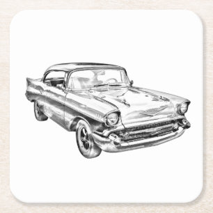 1957 Chevy Bel Air Classic Car Illustration Rechteckiger Pappuntersetzer