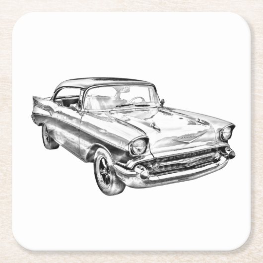 1957 Chevy Bel Air Classic Car Illustration Rechteckiger Pappuntersetzer (Vorderseite)