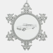 1957 Chevy Bel Air Convertible Bleistift Zeichnend Schneeflocken Zinn-Ornament (Vorderseite)