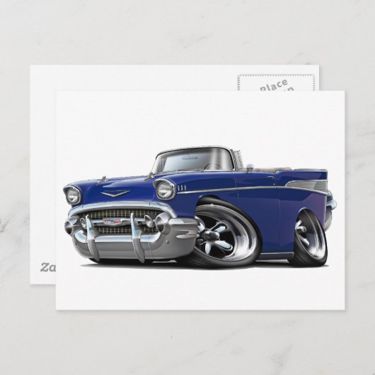 1957 Chevy Belair Dark Blue Convertible Frisierte Postkarte (Vorne/Hinten)