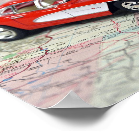 1957 Retro Corvette auf Karte Poster (Ecke)