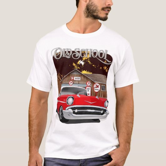 1957 Rot und Weiß Alte Schule Chevy Bel Air T-Shirt (Vorderseite)