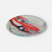 1957 rote Korvette auf Karte Pappteller (Schrägansicht)