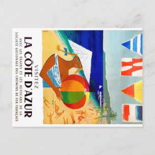 1957 Visitez La Cote D’Azur French Travel Poster Postkarte