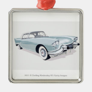 1957er Cadillac mit Silhouette des Fahrers im Inne Silbernes Ornament