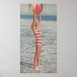 1958 Beach Pinup Girl Poster