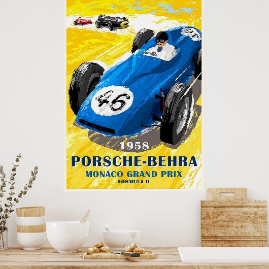 1958 Porsche-Behra. Monaco Grand Prix Formel II Poster (Küche)