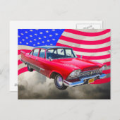 1958 Savoywagen mit amerikanischer Flagge Postkarte (Vorne/Hinten)