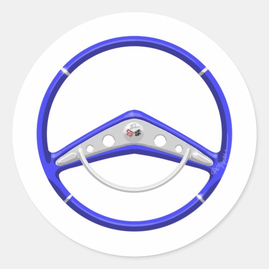 1959 Blaues Chevrolet-Lenkrad Runder Aufkleber (Vorderseite)