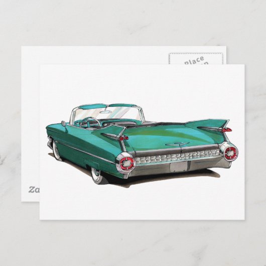 1959 Cadillac Aquamarin Car Postkarte (Vorne/Hinten)