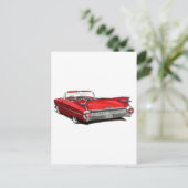 1959 Cadillac Red Car Postkarte (Stehend Vorderseite)