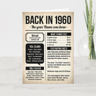 1960 Damals, Lustige Fakten Geburtstagskarte Karte